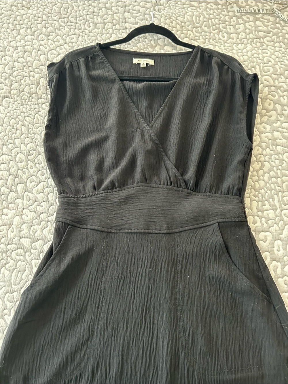 Max Studio Black Sleeveless Faux-Wrap Midi Dress